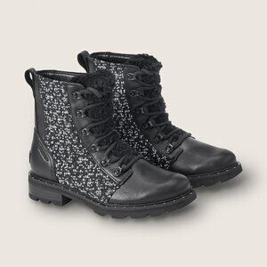 Sorel Lennox Cozy Black Leather boots size 9 Combat Ankle Boots
